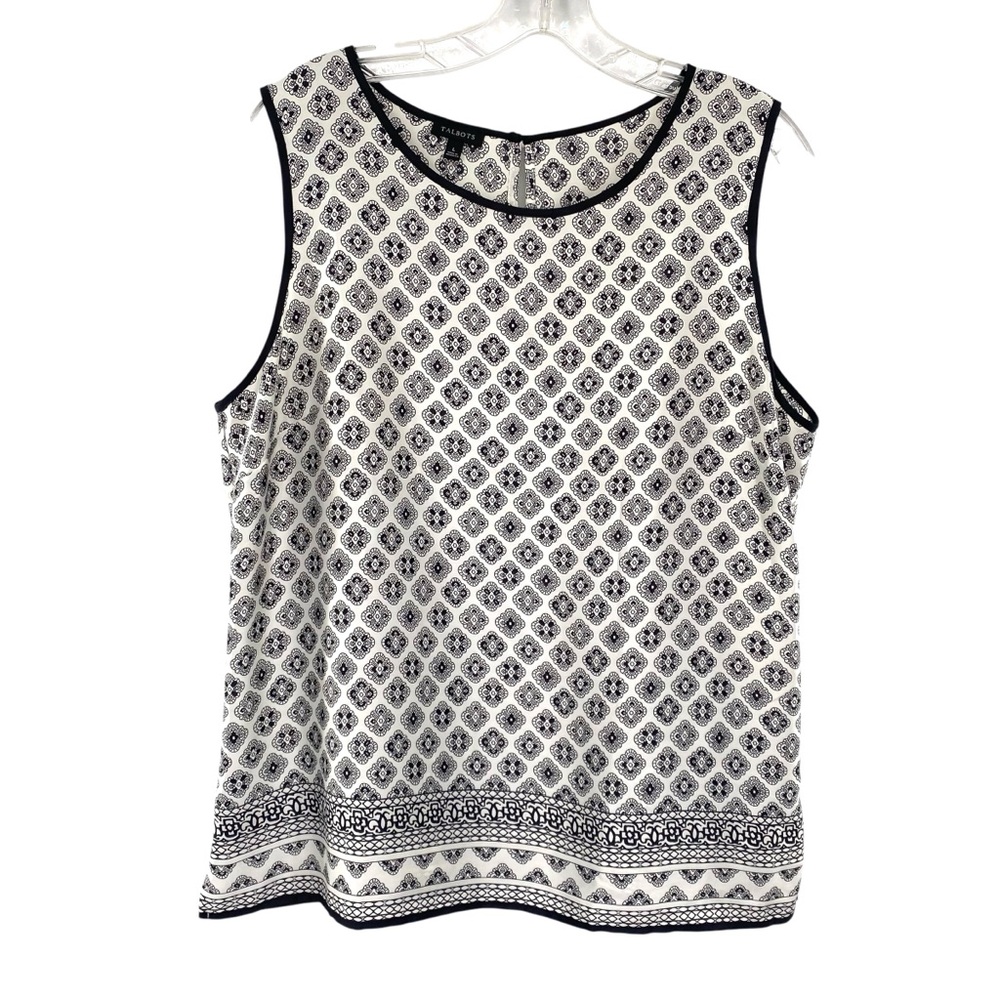 Talbots Black and White Sleeveless Blouse Top